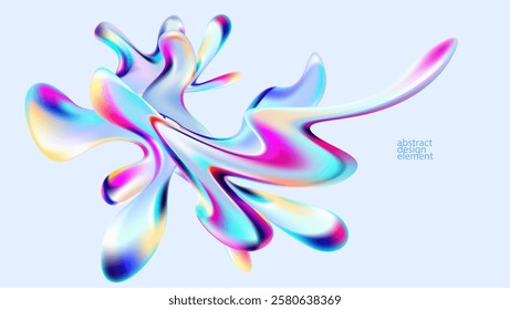 Abstract colorful background of glass iridescent shape. Elegant fluid wallpaper.