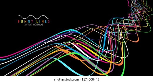 Abstract colorful background graphics template with blended multiple funny lines and curves