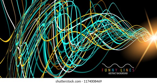 Abstract colorful background graphics template with blended multiple funny lines and curves