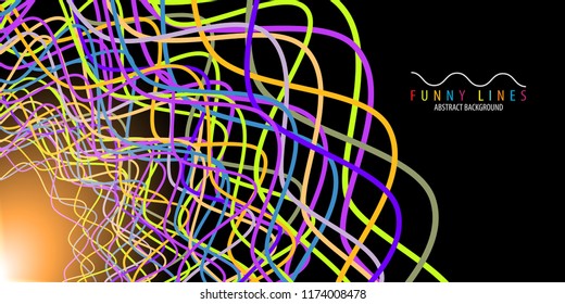 Abstract colorful background graphics template with blended multiple funny lines and curves