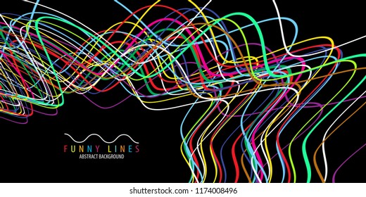 Abstract colorful background graphics template with blended multiple funny lines and curves
