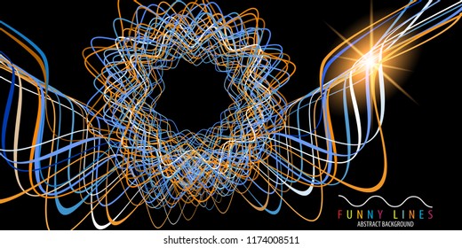 Abstract colorful background graphics template with blended multiple funny lines and curves