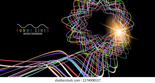 Abstract colorful background graphics template with blended multiple funny lines and curves