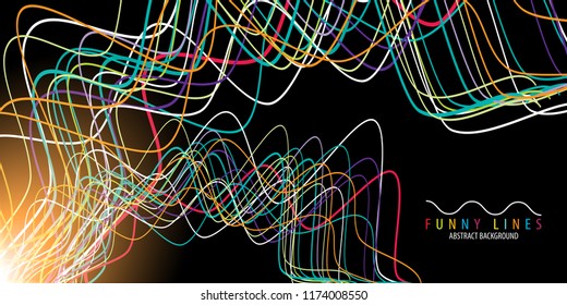 Abstract colorful background graphics template with blended multiple funny lines and curves