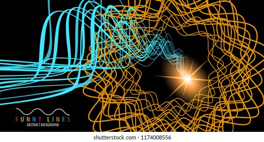 Abstract colorful background graphics template with blended multiple funny lines and curves