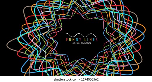 Abstract colorful background graphics template with blended multiple funny lines and curves