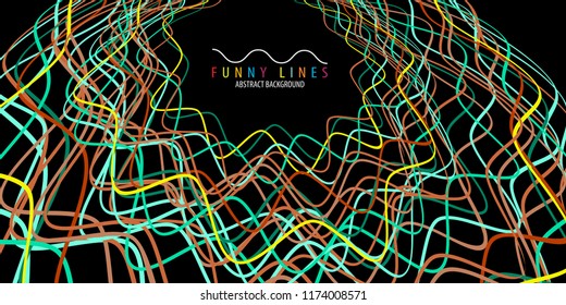 Abstract colorful background graphics template with blended multiple funny lines and curves