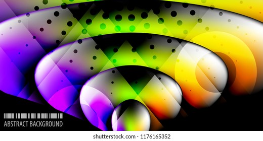 Abstract colorful background graphics template with blended multiple 3D like objects
