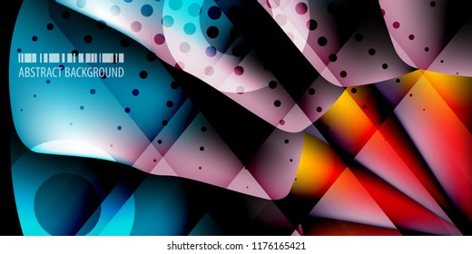 Abstract colorful background graphics template with blended multiple 3D like objects