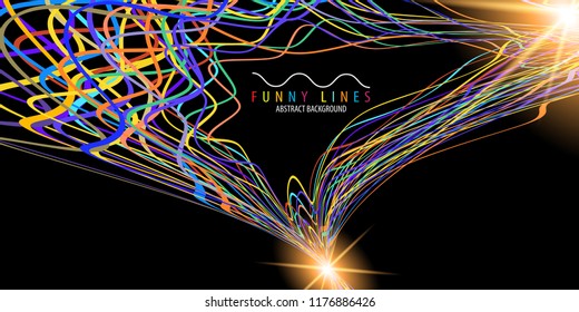 Abstract colorful background graphics template with blended multiple funny lines and curves