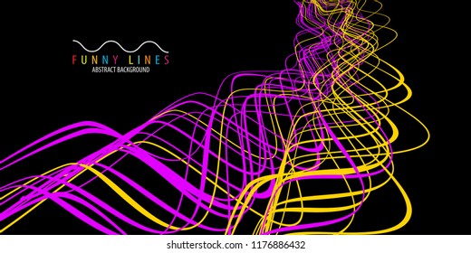 Abstract colorful background graphics template with blended multiple funny lines and curves