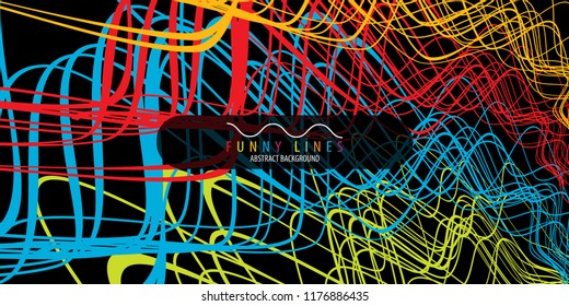 Abstract colorful background graphics template with blended multiple funny lines and curves