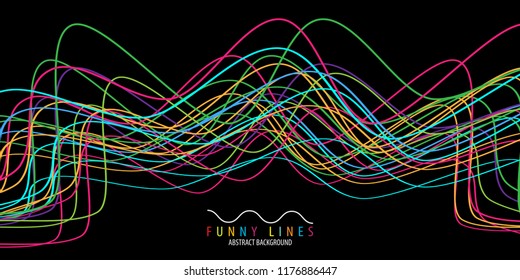 Abstract colorful background graphics template with blended multiple funny lines and curves