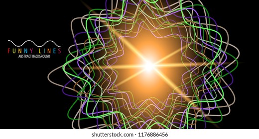Abstract colorful background graphics template with blended multiple funny lines and curves