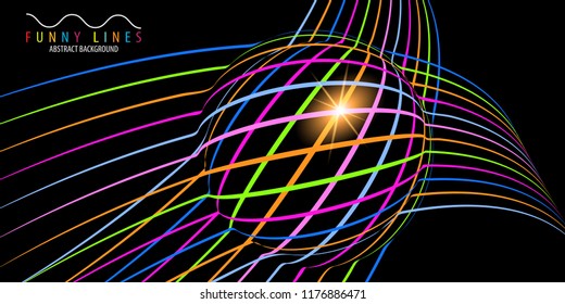 Abstract colorful background graphics template with blended multiple funny lines and curves