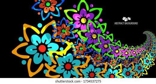 Abstract colorful background graphics template with blended multiple summer flowers