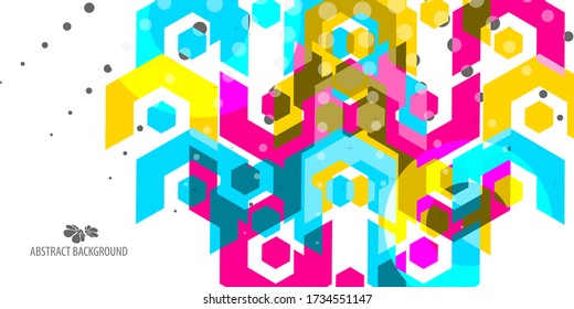 Abstract colorful background graphics template with superimposed  isolated hexagons