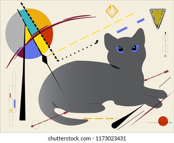 abstract colorful background with gray cat