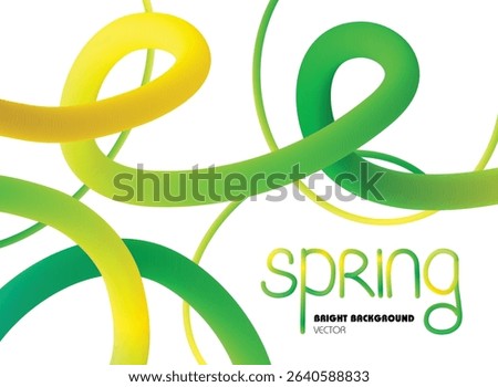 Abstract colorful background with green gradient lines. Vibrant 3D vector waves and swirls on white background. Vivid wavy graphic elements. Bright spring template with copy space.	