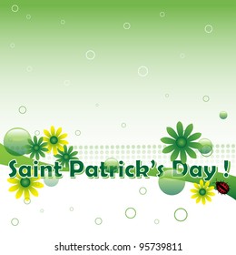 Abstract colorful background with green and yellow flowers, red ladybug and the text Saint Patrick's Day written with green letters. Saint Patrick's Day theme