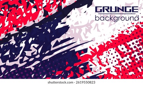 Abstract colorful background with halftone effect and grunge brush. Sports background Abstract red and blue. Dirty grunge background with halftone effect. Illustration for flyer, banner, poster Vector