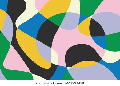 Abstract colorful background with hand drawn overlay shapes. Simple festive backdrop in naive doodle style. Minimalist horizontal cover design template