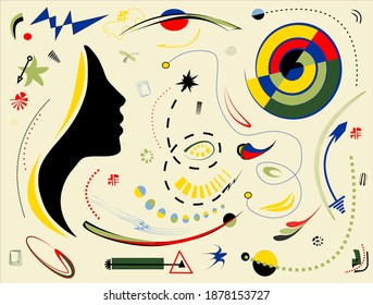 Abstract  colorful background , head of a woman , surrealism art style