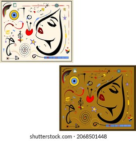 Abstract  colorful background , head of woman , surrealism art style , set 2 variants color