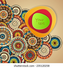 Abstract Colorful Background with Henna Paisley Mehndi Doodles Abstract Floral Illustration Design Element.Vector illustration. Easy editable.