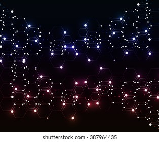 Abstract colorful background with hexagons and circle light.
