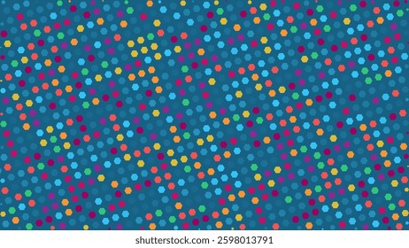 An abstract colorful background with hexagons. Half tone colored dotted texture. A hexagon colorful glowing background.
