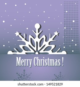 Abstract colorful background with a huge snowflake and the text Merry Christmas written with white letters