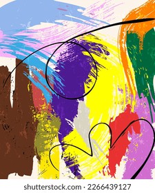 abstract colorful background, illustration with lines, waves, circle, paint strokes and splashes