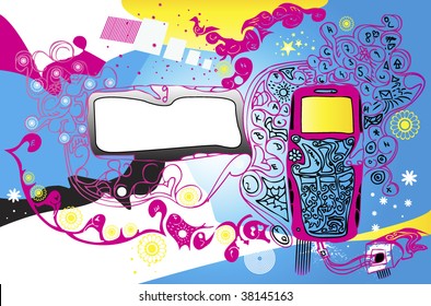 Abstract colorful background with an abstract illustration of a mobile phone