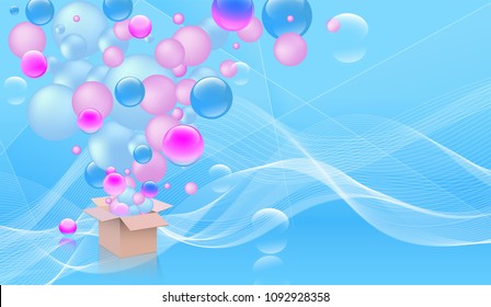 Abstract colorful background . Including box and multicolored sphers. Party theme. used clipping mask.