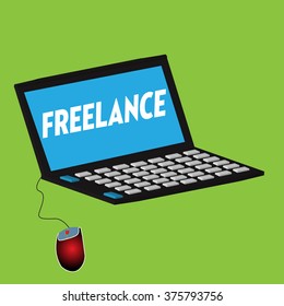 Abstract colorful background with a laptop and the text freelance written on its screen