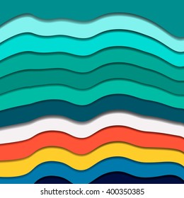 Abstract colorful background .Colorful layers with realistic soft shadow . Abstract form waves .Vector illustration . Deep blue,soft blue,yellow,white,deep coral colors set .