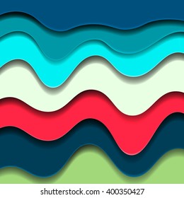 Abstract colorful background .Colorful layers with realistic soft shadow . Abstract form waves .Vector illustration . Deep Blue,cyan,scarlett,honey colors set .