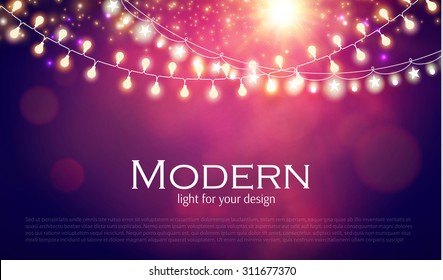 Abstract colorful background with light garland. Vector illustration