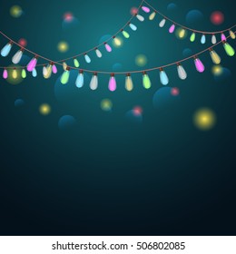 Abstract colorful background with light garland. Vector illustration