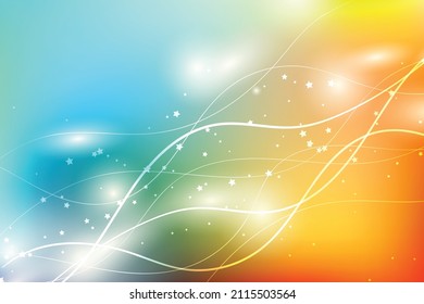 Abstract colorful background with light lines, stars, gradient waves, geometric shapes, dynamical forms. Design for poster, banner, card. Vector rainbow illustration.