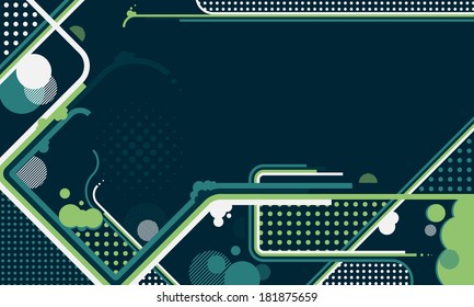 Abstract colorful background with lines, circles, dots, stripes and waves