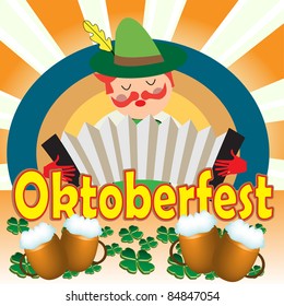 Abstract colorful background with a man playing at harmonica and celebrating the Oktoberfest
