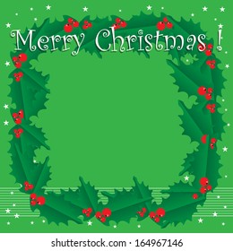 Abstract colorful background with mistletoe frame and the text Merry Christmas written with white letters. Christmas theme