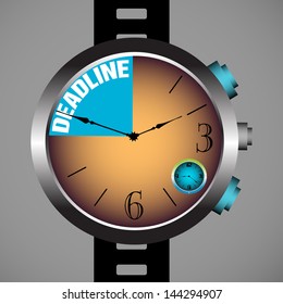 Abstract colorful background with modern hand watch and the text deadline written inside the watch