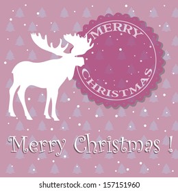 Abstract colorful background with moose silhouette, snowflakes and the text Merry Christmas written with white letters