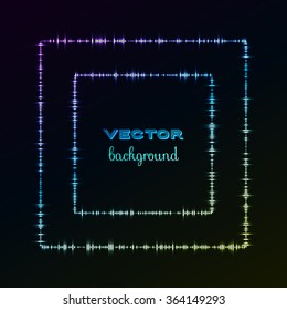 Abstract colorful background with neon glowing lines. Rainbow shining rectangles on dark background with place for your text.