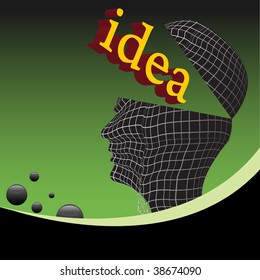 Abstract colorful background with opened human head. Idea concept