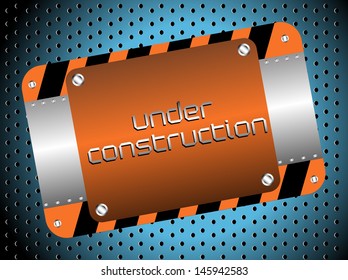 Abstract colorful background with an orange metallic plate with the text under construction