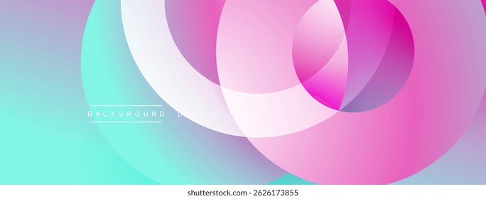 Abstract colorful background. Overlapping circles create dynamic visual effect. Gradient shades transition from turquoise to pink. Modern design element.